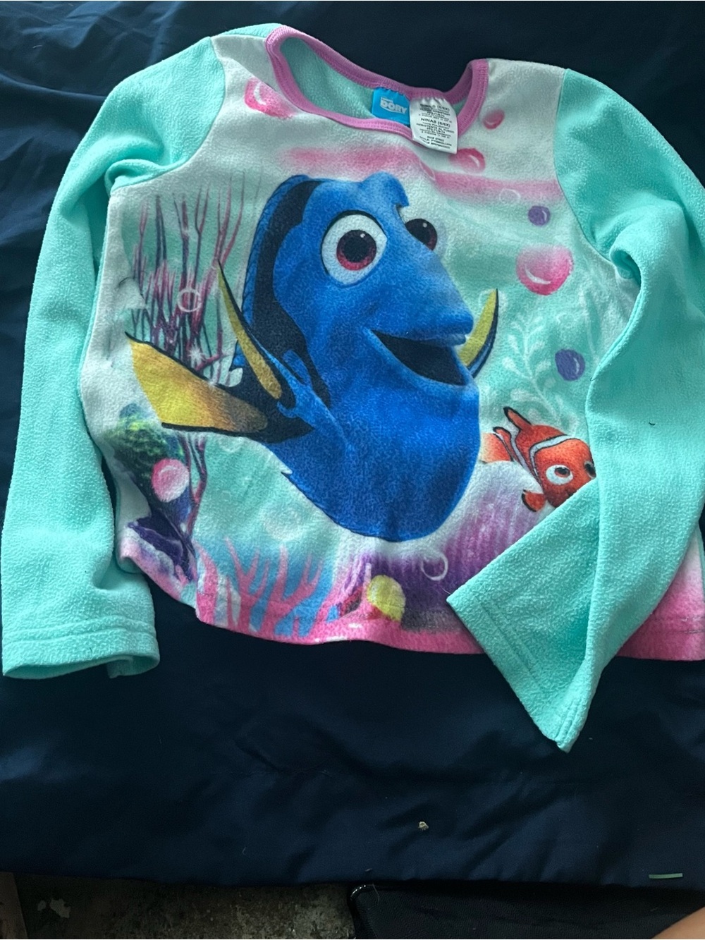 Disney Finding Dory Girls' Long-Sleeve Fleece Pajama Top - Aqua